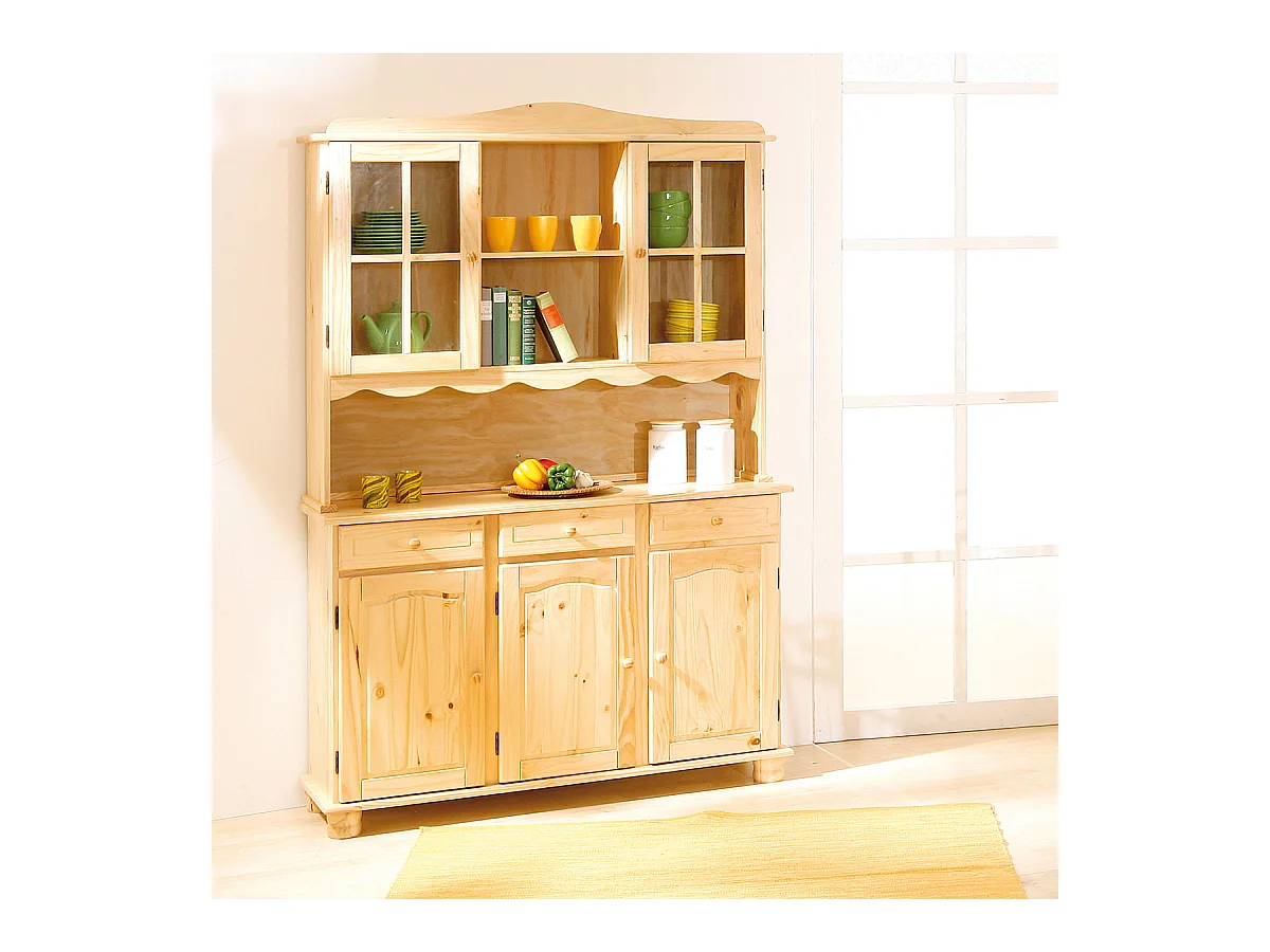 STAN - Buffet Vaisselier 5 Portes 3 Tiroirs Bois Massif