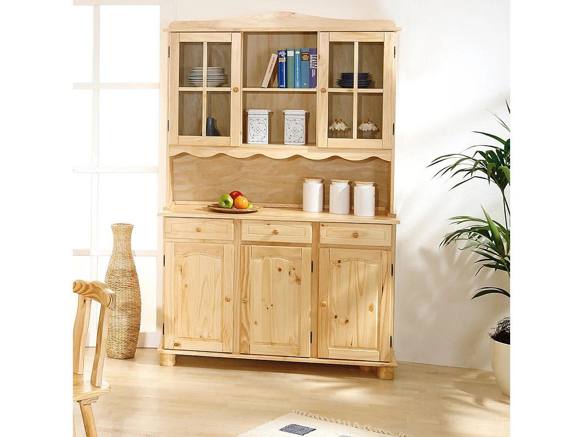 STAN - Buffet Vaisselier 5 Portes 3 Tiroirs Bois Massif