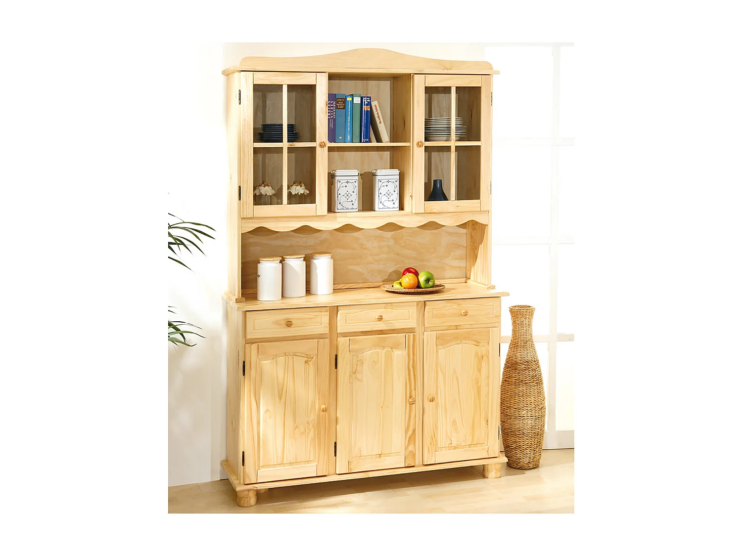 STAN - Buffet Vaisselier 5 Portes 3 Tiroirs Bois Massif