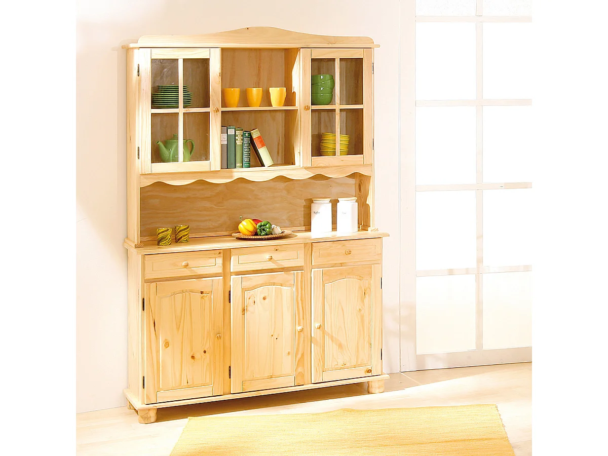 STAN - Buffet Vaisselier 5 Portes 3 Tiroirs Bois Massif