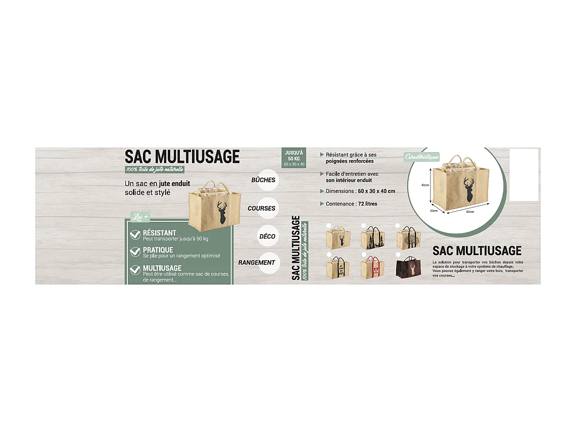 Sac à bûches cerf naturel