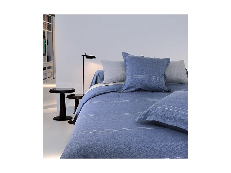 Parure de lit 260x240 cm Satin de coton VENDOME Bleu foncé