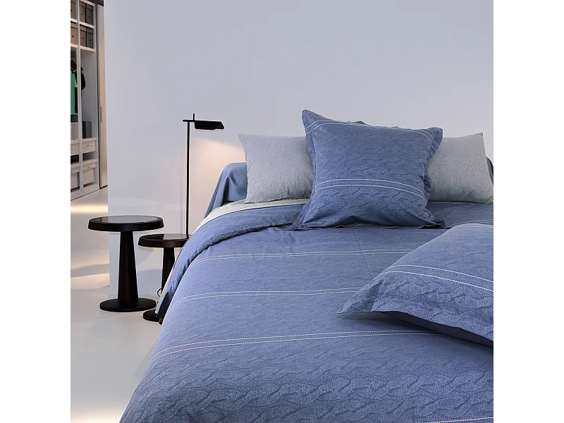 Parure de lit 260x240 cm Satin de coton VENDOME Bleu foncé