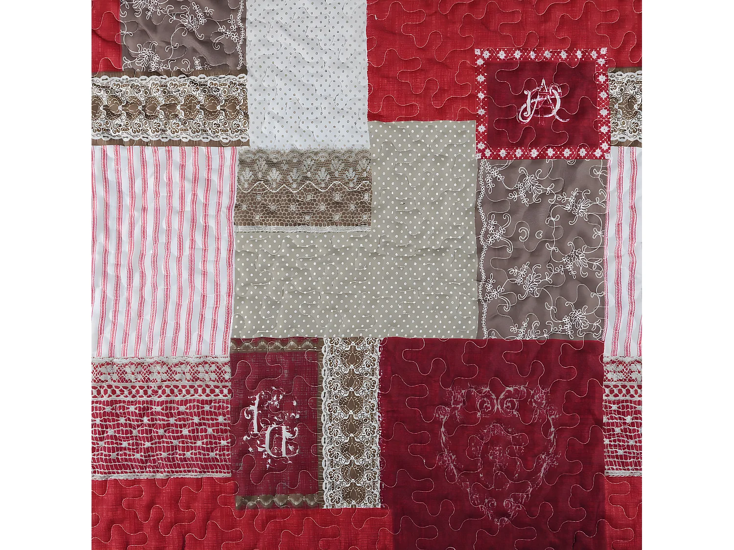 Couvre lit double face 240 x 220 cm et 2 taies 65 x 65 cm Arkansas rouge