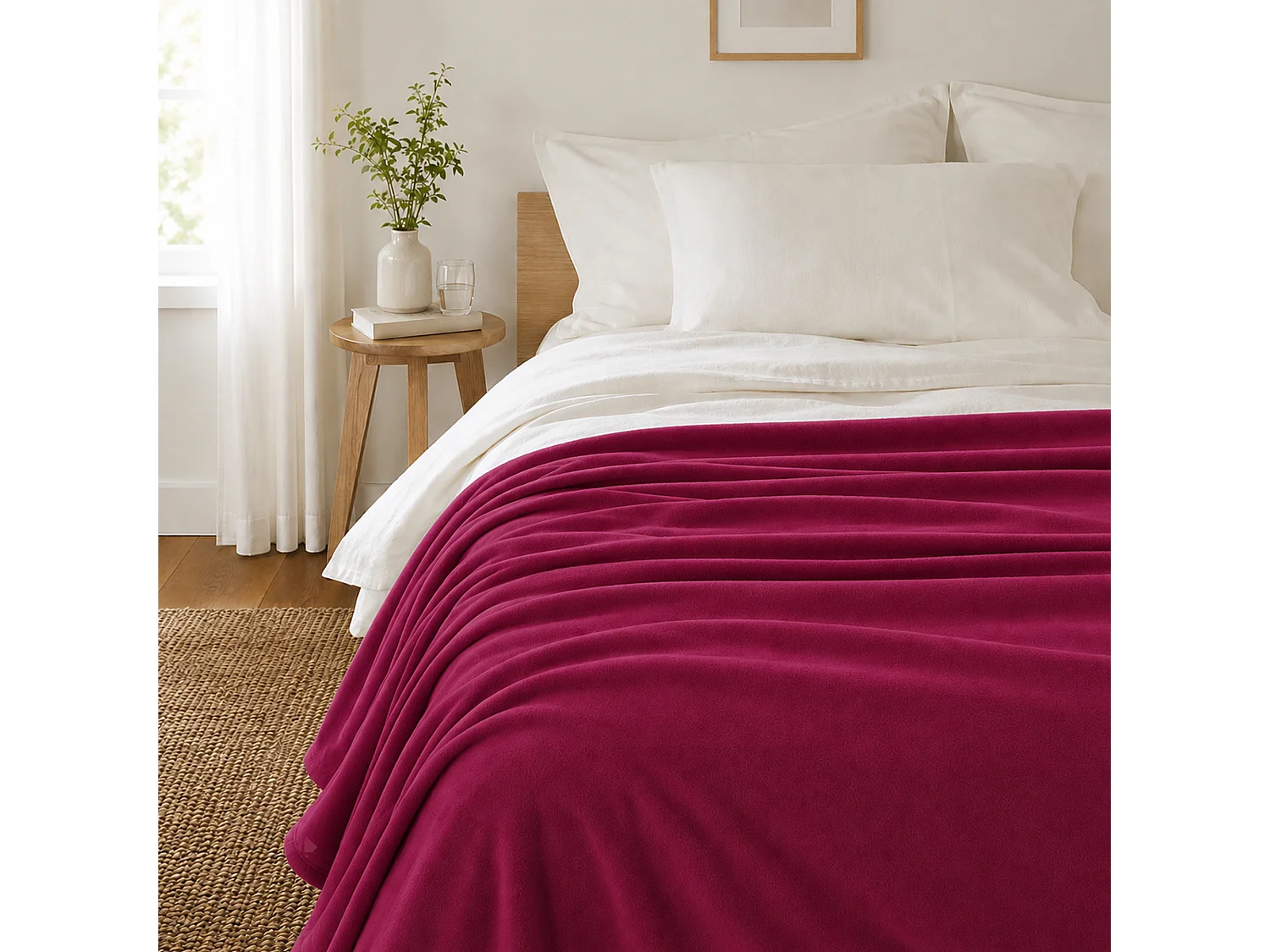 Couverture polaire 180x220 cm Isba violet Prune 100% Polyester 320 g/m2 traité non-feu