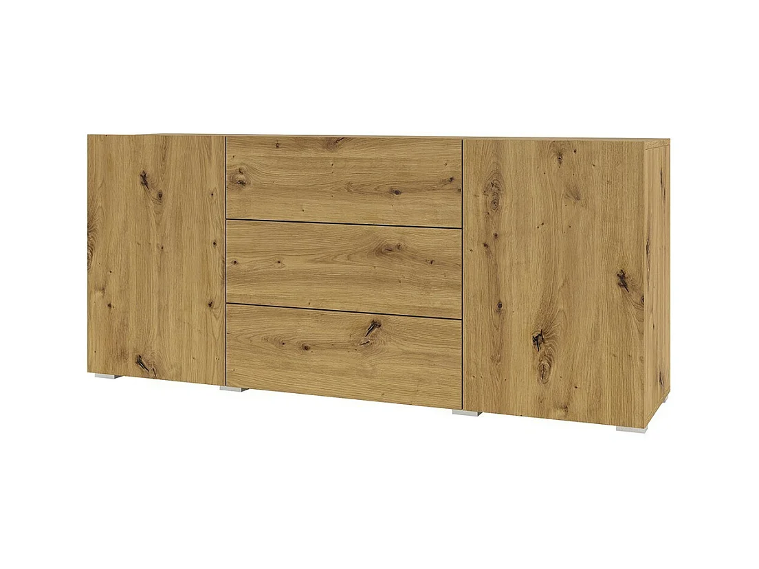 Buffet 140cm, Kollektion EVA, 2 Türen und 3 Schubladen. Farbe Eiche und Schwarz.