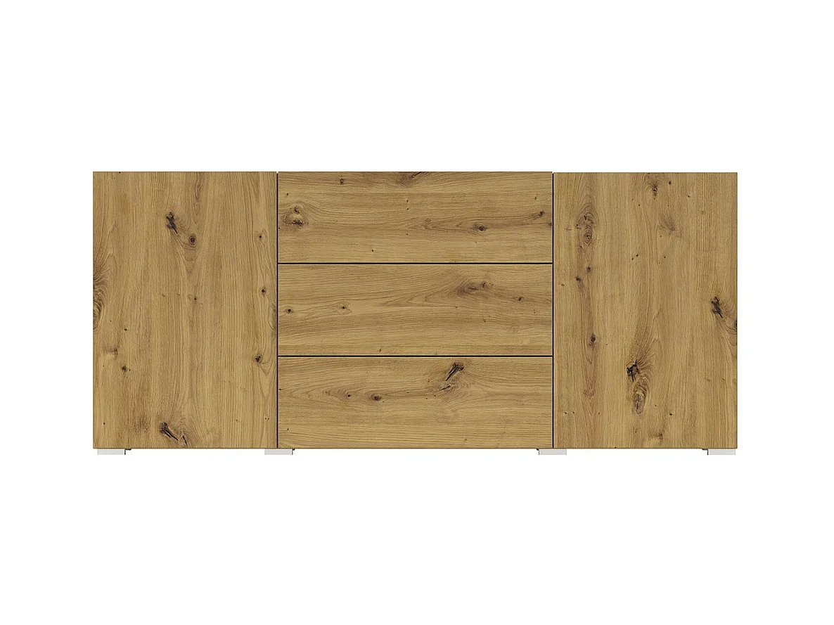 Buffet 140cm, Kollektion EVA, 2 Türen und 3 Schubladen. Farbe Eiche und Schwarz.