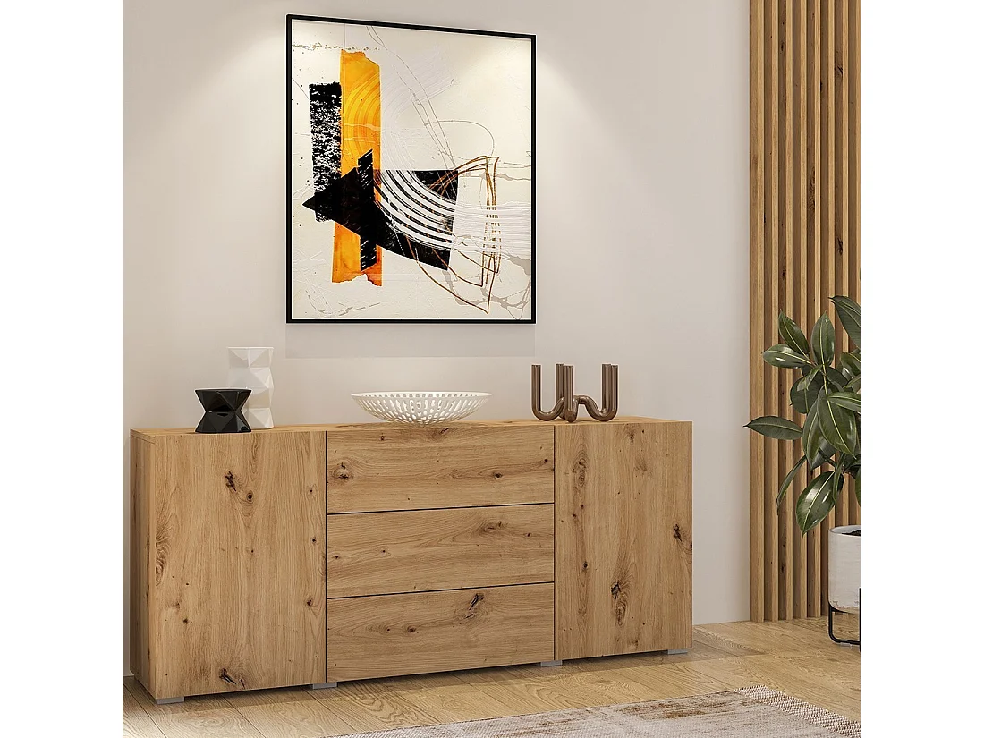 Buffet 140 cm coleção EVA 2 portas e 3 gavetas. Cor carvalho e preto.