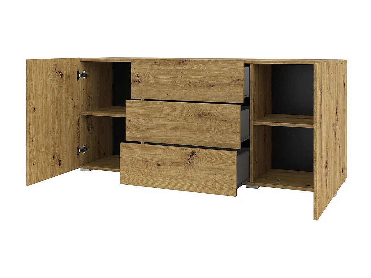 Buffet 140 cm coleção EVA 2 portas e 3 gavetas. Cor carvalho e preto.