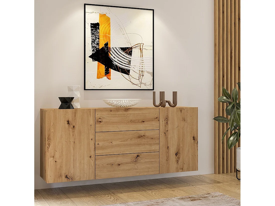 Buffet 140 cm coleção EVA 2 portas e 3 gavetas. Cor carvalho e preto.