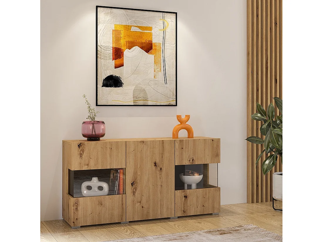 Buffet 120cm collection EVA 3 portes. Couleur chêne et noir.