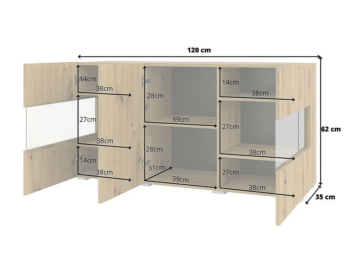 Buffet 120cm collection EVA 3 portes. Couleur chêne et noir.