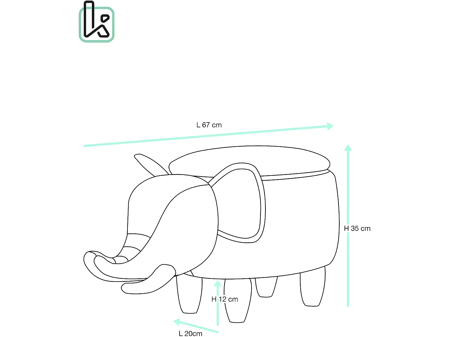 Tabouret pouf enfant éléphant CLINT (Beige)