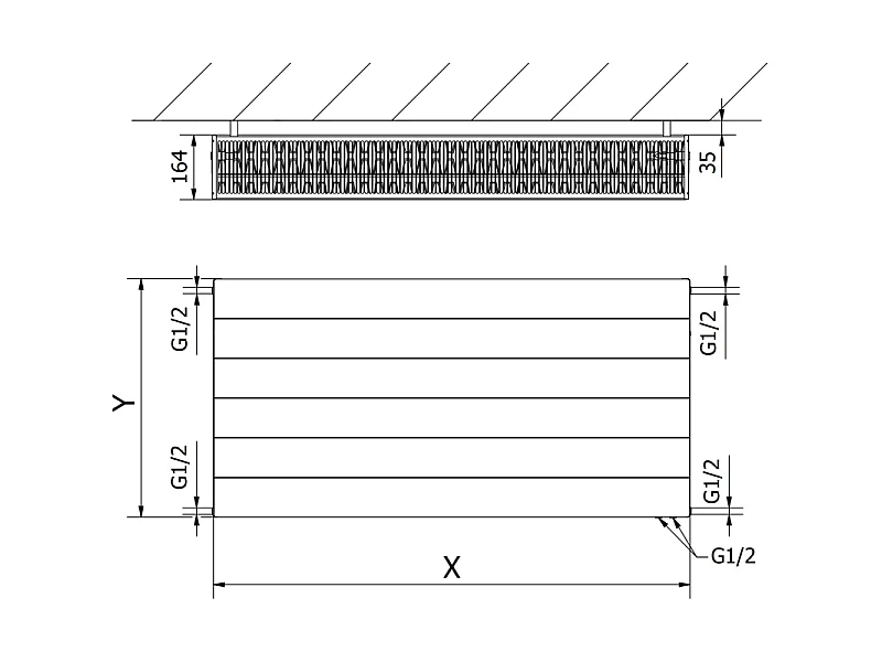 Mexen CVL33 Ploščati radiator Line 400 x 1000 mm, spodnje priključitev, 1581 W, bel - W633L-040-100-00