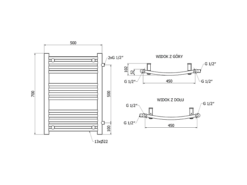 Mexen Ares bathroom side radiator 700 x 500 mm, 286 W, black - W102-0700-500-00-70-S