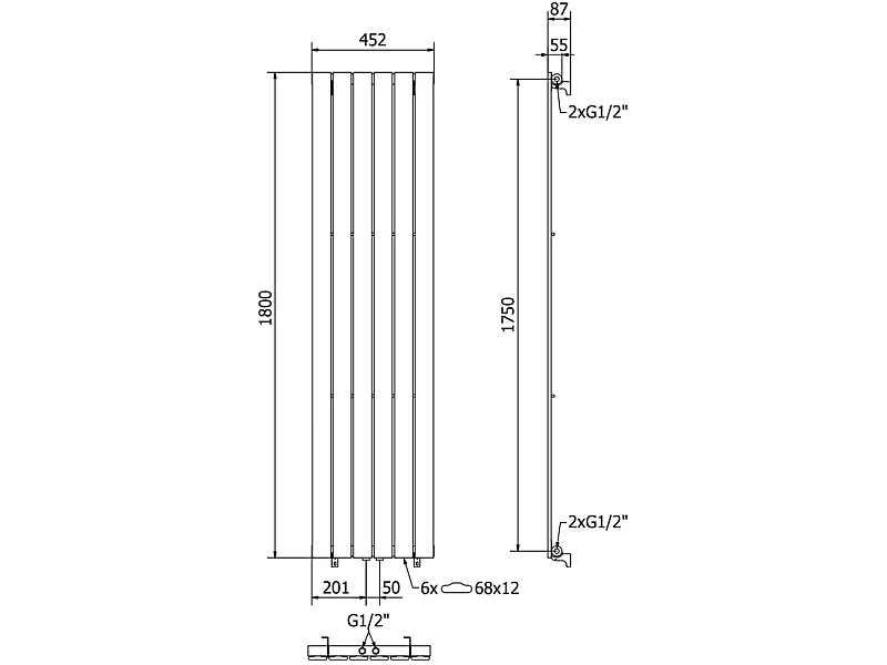 Mexen Boston radiateur décoratif 1800 x 452 mm, 888 W, noir - W213-1800-452-00-70