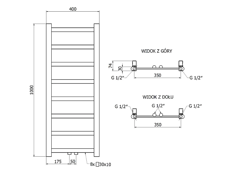 Mexen Bolt radiador de casa de banho 1000 x 400 mm, 228 W, preto - W126-1000-400-00-70