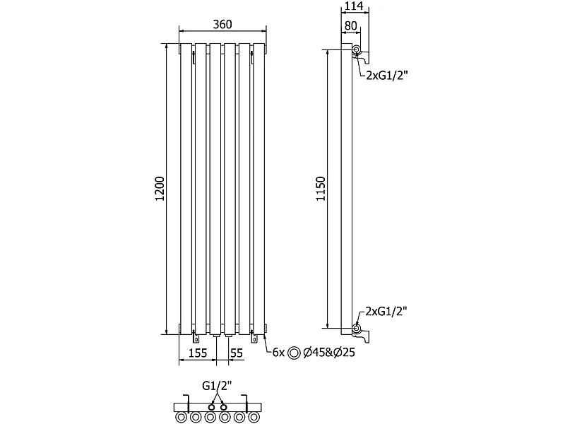 Mexen Nevada dekorativ radiator 1200 x 360 mm, 483 W, sort - W201-1200-360-00-70