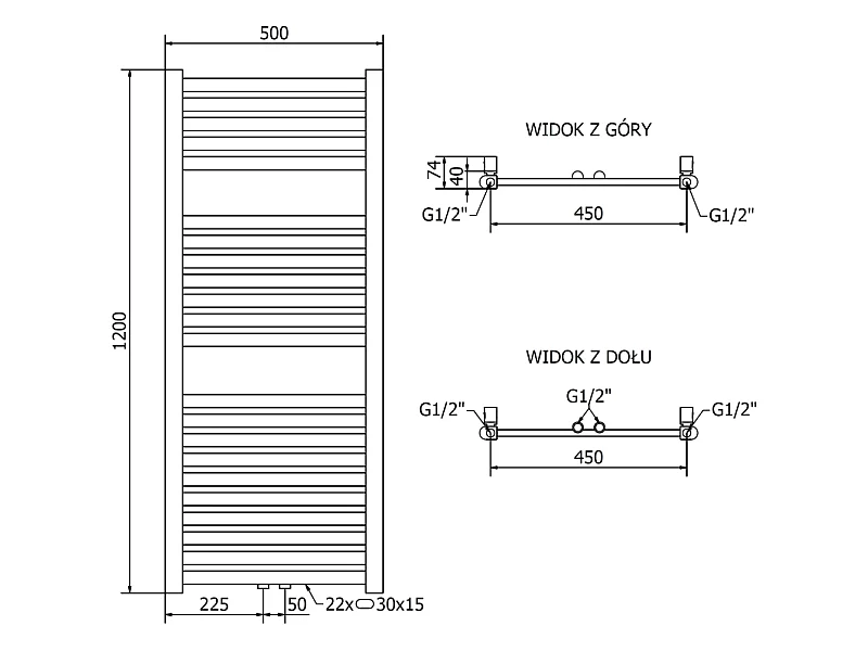 Mexen Hades radiador de casa de banho 1200 x 500 mm, 450 W, dourado - W104-1200-500-00-50