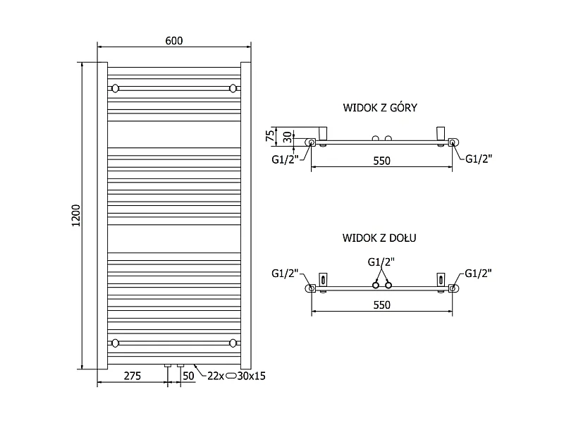 Mexen Hades aquecedor de casa de banho 1200 x 600 mm, 527 W, cromado - W104-1200-600-00-01