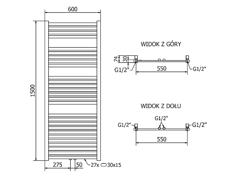 Mexen Hades radiateur électrique 1500 x 600 mm, 600 W, or - W104-1500-600-2600-50