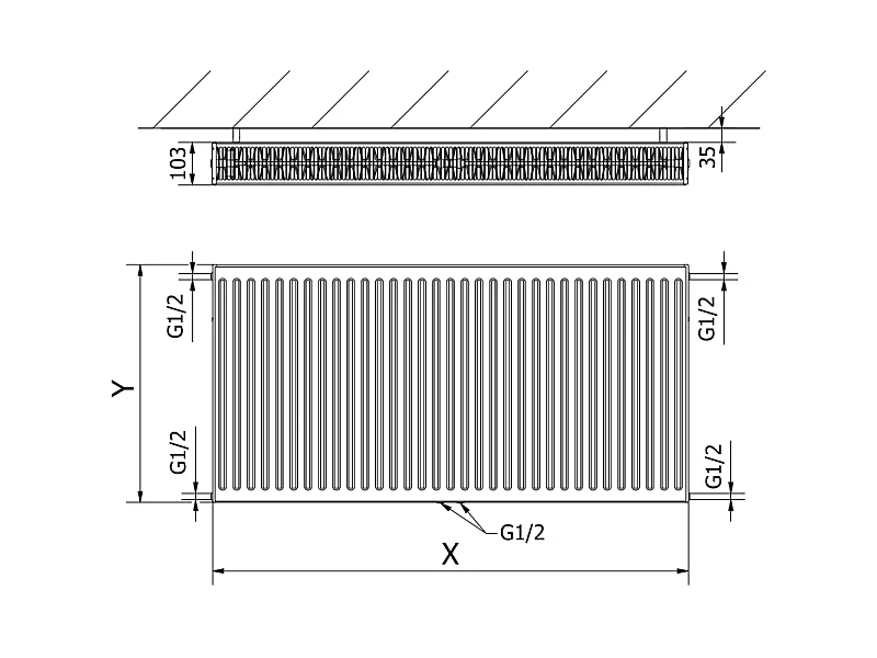 Mexen CC22 radiateur à plaque 600 x 1200 mm, raccordement inférieur central, 1983 W, blanc - W6C22-060-120-00