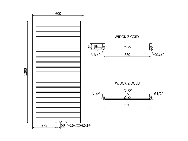 Mexen Uran radiador de casa de banho 1200 x 600 mm, 492 W, dourado - W105-1200-600-00-50