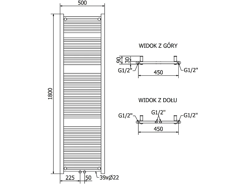 Mexen Mars radiateur électrique 1800 x 500 mm, 900 W, noir - W110-1800-500-6900-70