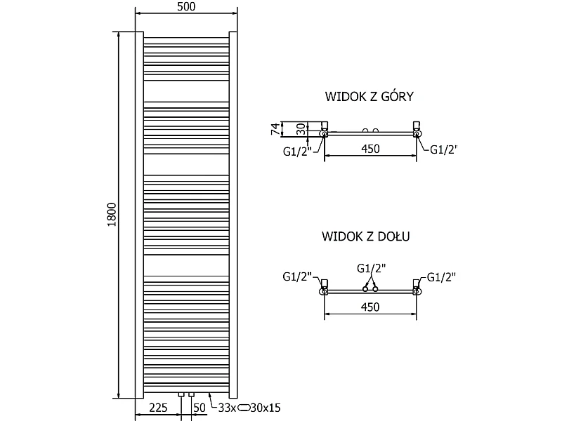 Mexen Hades radiateur électrique 1800 x 500 mm, 900 W, doré - W104-1800-500-2900-50