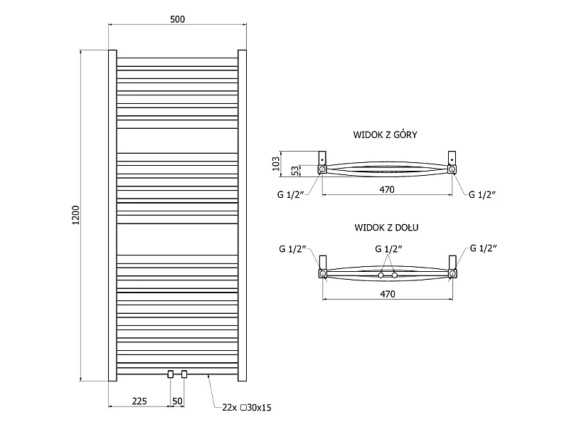 Mexen Zing radiateur de salle de bain 1200 x 500 mm, 513 W, anthracite - W128-1200-500-00-66