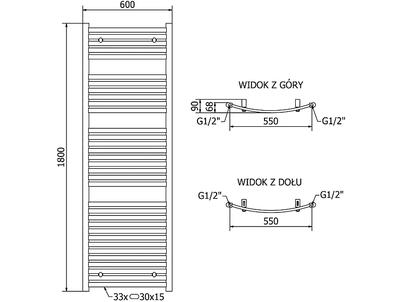 Mexen Helios radiateur électrique 1800 x 600 mm, 900 W, noir - W103-1800-600-2900-70