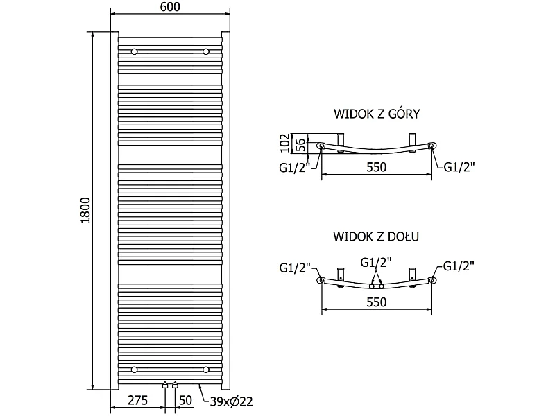 Mexen Ares radiateur électrique 1800 x 600 mm, 900 W, anthracite - W102-1800-600-2900-66