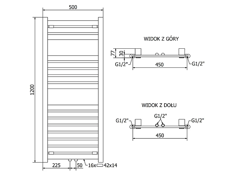 Mexen Uran radiateur de salle de bain 1200 x 500 mm, 534 W, anthracite - W105-1200-500-00-66