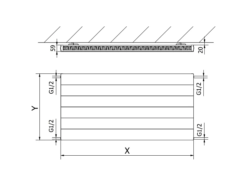 Mexen CL11 Radiateur à plaques Line 500 x 1400 mm, connexion latérale, 955 W, blanc - W411L-050-140-00