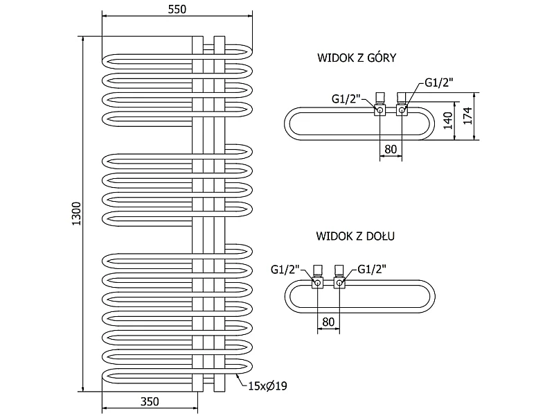 Mexen Ops radiateur de salle de bains 1300 x 550 mm, 694 W, blanc - W122-1300-550-00-20