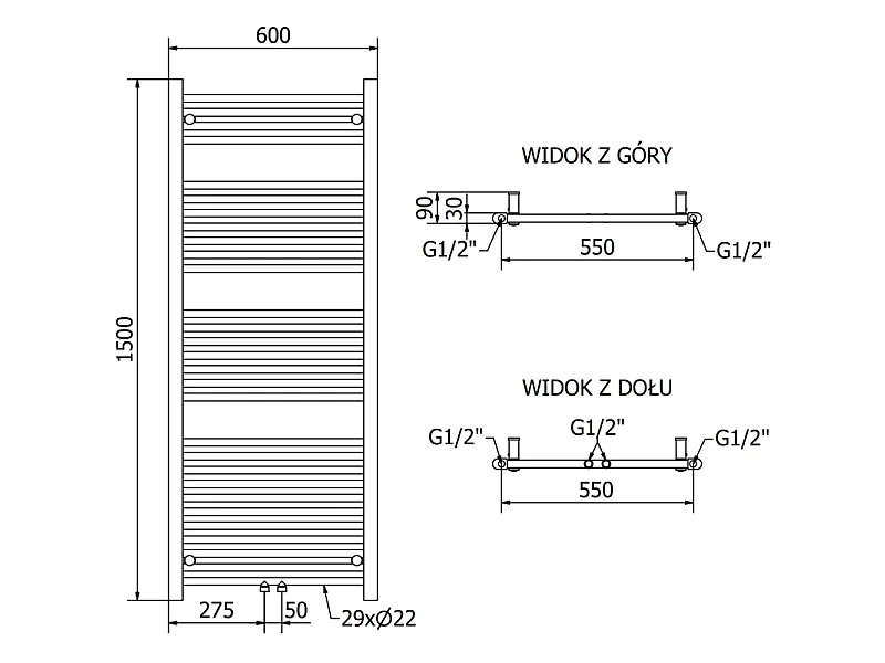 Mexen Mars radiateur électrique 1500 x 600 mm, 600 W, chrome - W110-1500-600-2600-01