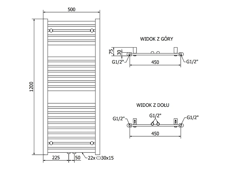 Mexen Hades radiateur électrique 1200 x 500 mm, 600 W, anthracite - W104-1200-500-2600-66