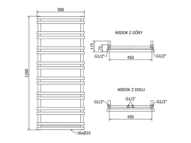 Mexen Saturn radiador de casa de banho 1200 x 500 mm, 409 W, preto - W108-1200-500-00-70