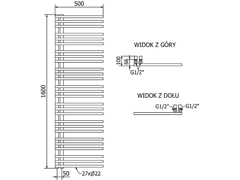 Mexen Neptun radiateur électrique 1600 x 500 mm, 600 W, doré - W101-1600-500-2600-50