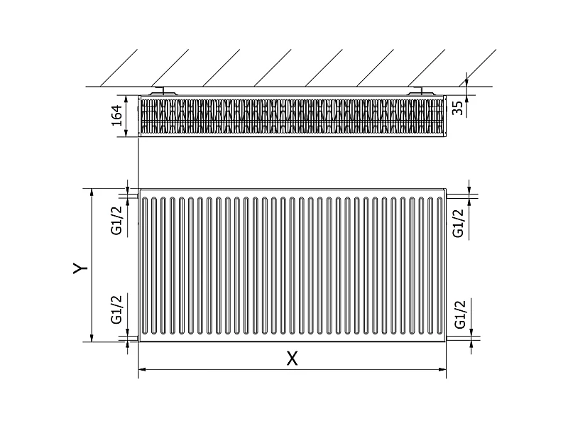 Mexen C33 flat panel radiator 500 x 1100 mm, side connection, 2223 W, white - W433-050-110-00