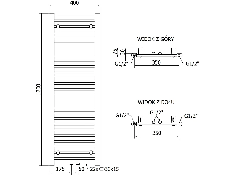Mexen Hades radiador de casa de banho 1200 x 400 mm, 472 W, antracite - W104-1200-400-00-66