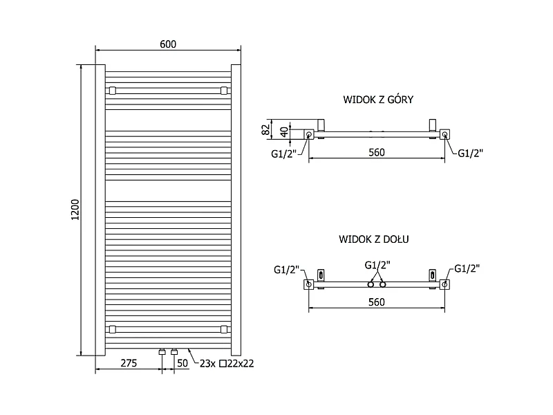 Mexen Pluton grzejnik łazienkowy 1200 x 600 mm, 726 W, czarny - W106-1200-600-00-70