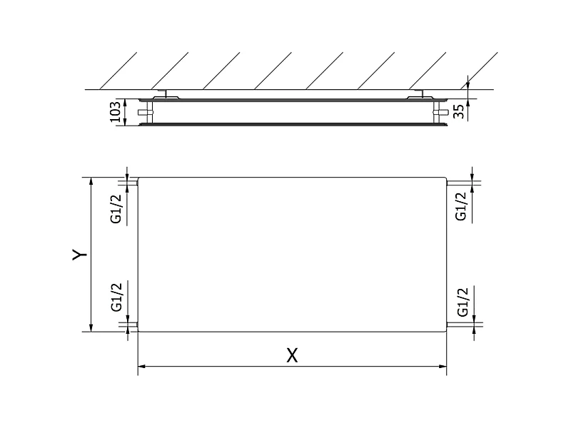 Mexen CHF20 Hygiene Flat ploščati radiator 500 x 1000 mm, bočni priključek, 863 W, antracit - W420HF-050-100-66