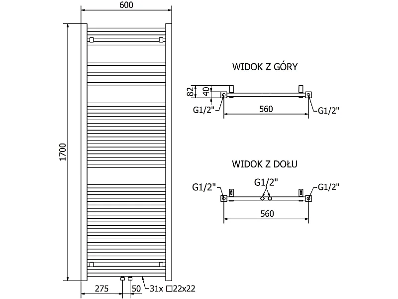 Mexen Pluton radiateur électrique 1700 x 600 mm, 900 W, noir - W106-1700-600-2900-70