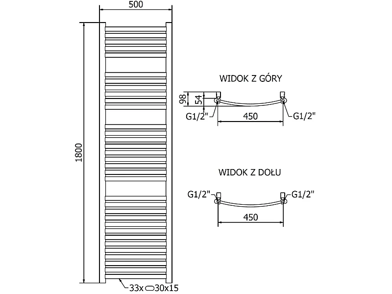 Mexen Helios radiateur électrique 1800 x 500 mm, 900 W, doré - W103-1800-500-2900-50