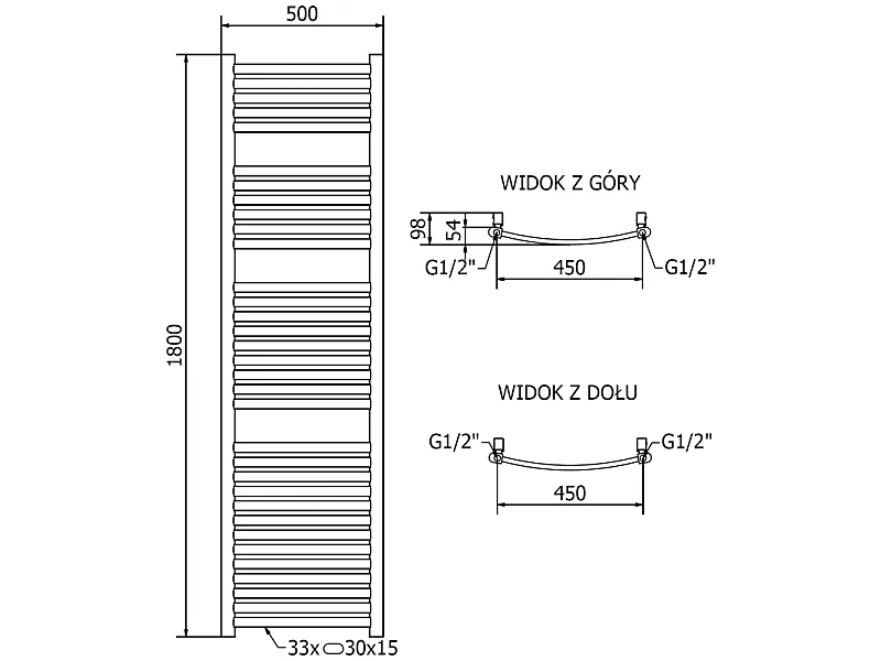 Mexen Helios radiateur électrique 1800 x 500 mm, 900 W, doré - W103-1800-500-2900-50