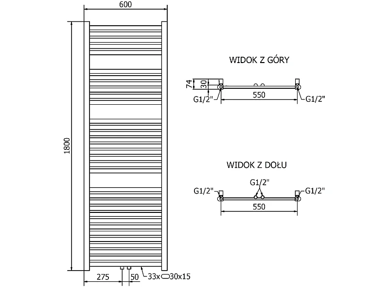 Mexen Hades radiateur de salle de bain 1800 x 600 mm, 790 W, doré - W104-1800-600-00-50