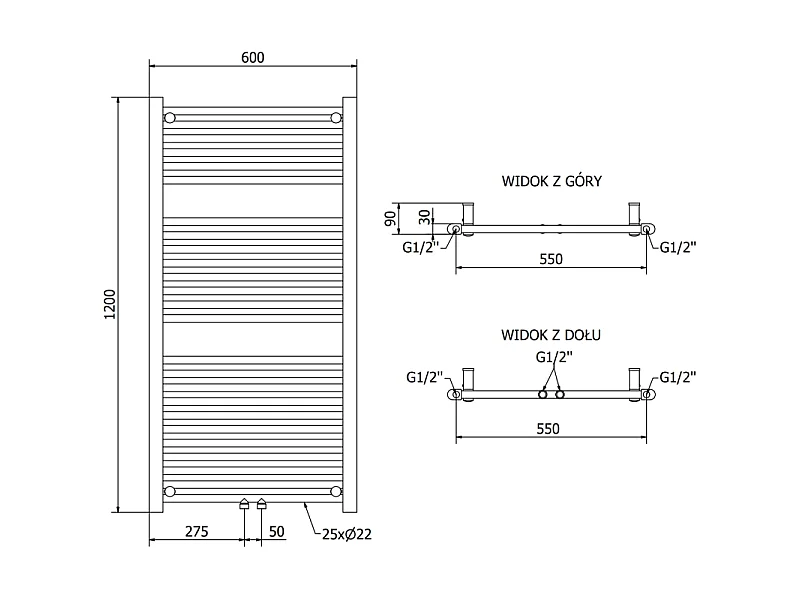 Mexen Mars radiateur électrique 1200 x 600 mm, 600 W, noir - W110-1200-600-6600-70