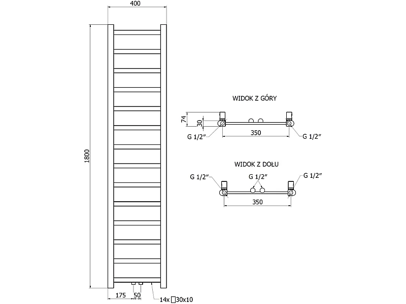 Mexen Bolt radiateur de salle de bain 1800 x 400 mm, 406 W, blanc - W126-1800-400-00-20