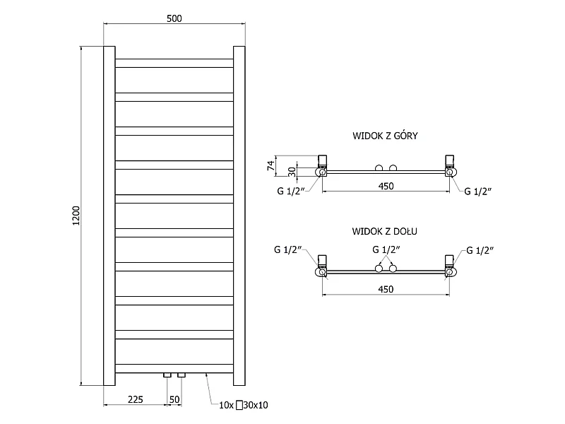 Mexen Bolt radiateur de salle de bain 1200 x 500 mm, 251 W, chromé - W126-1200-500-00-01